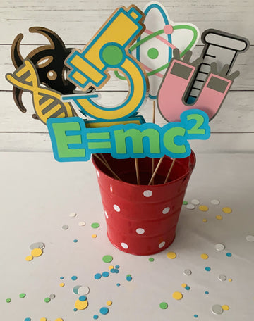 Pinfliers Science Theme Birthday Party Paper Cutouts for Centerpiece with Pink